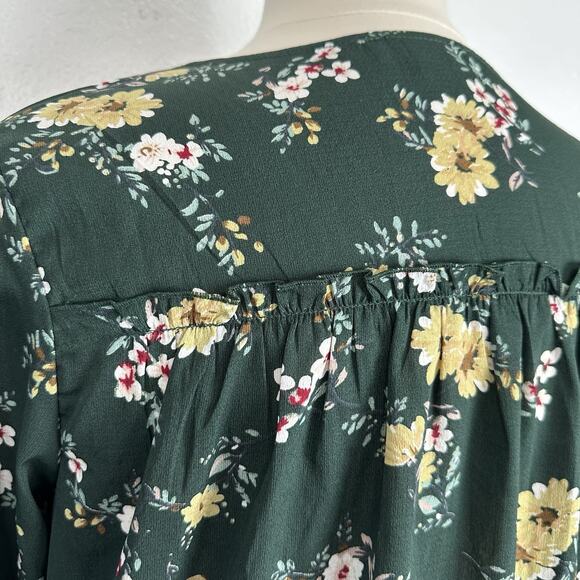 Suzanne Betro Weekend Top Women 1X Green Floral Cottagecore Peasant Boho Flowy - Picture 8 of 12